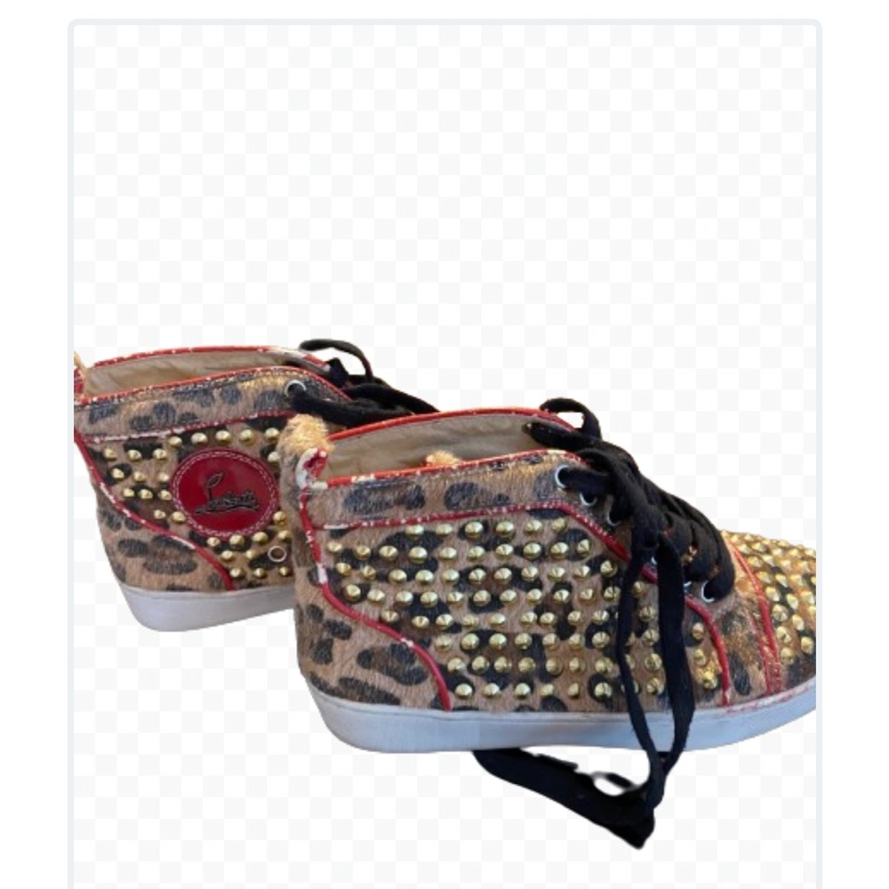 Authentic Christian Louboutin Louis Gold studded zebra leopard Unisex sneakers